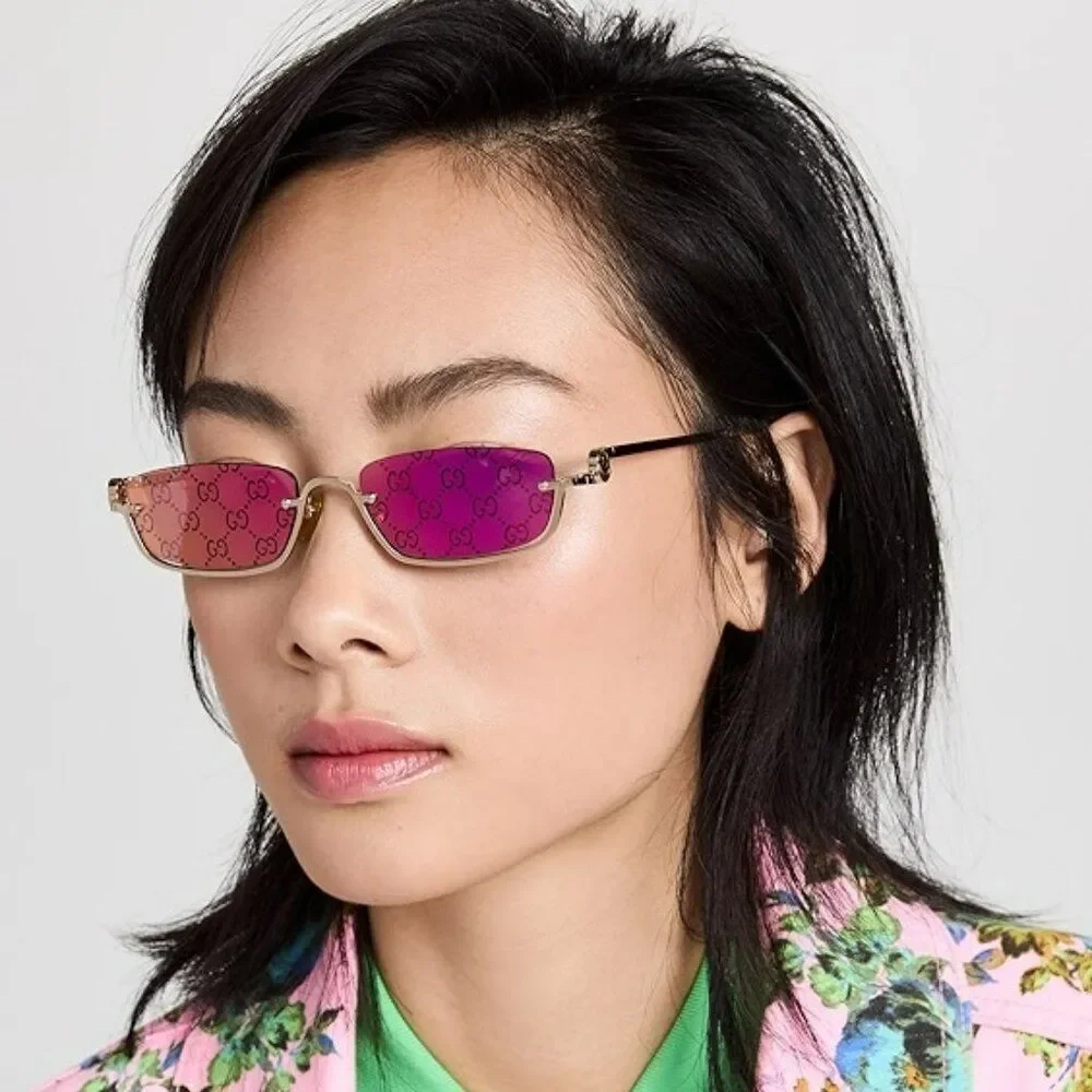NEW Gucci GG1278S 005 Gold Violet Treatment Monogram Rectangle Unisex Sunglasses